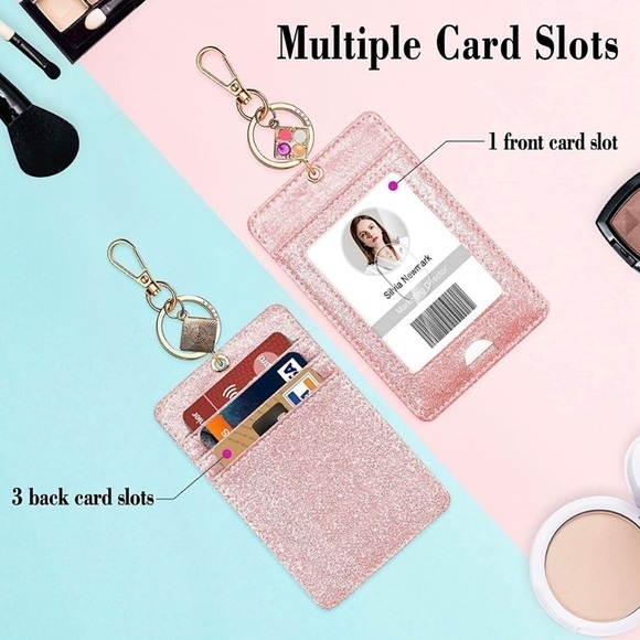 Accessories - 𝅺pink Glitter Badge Reel Wallet Card Holder